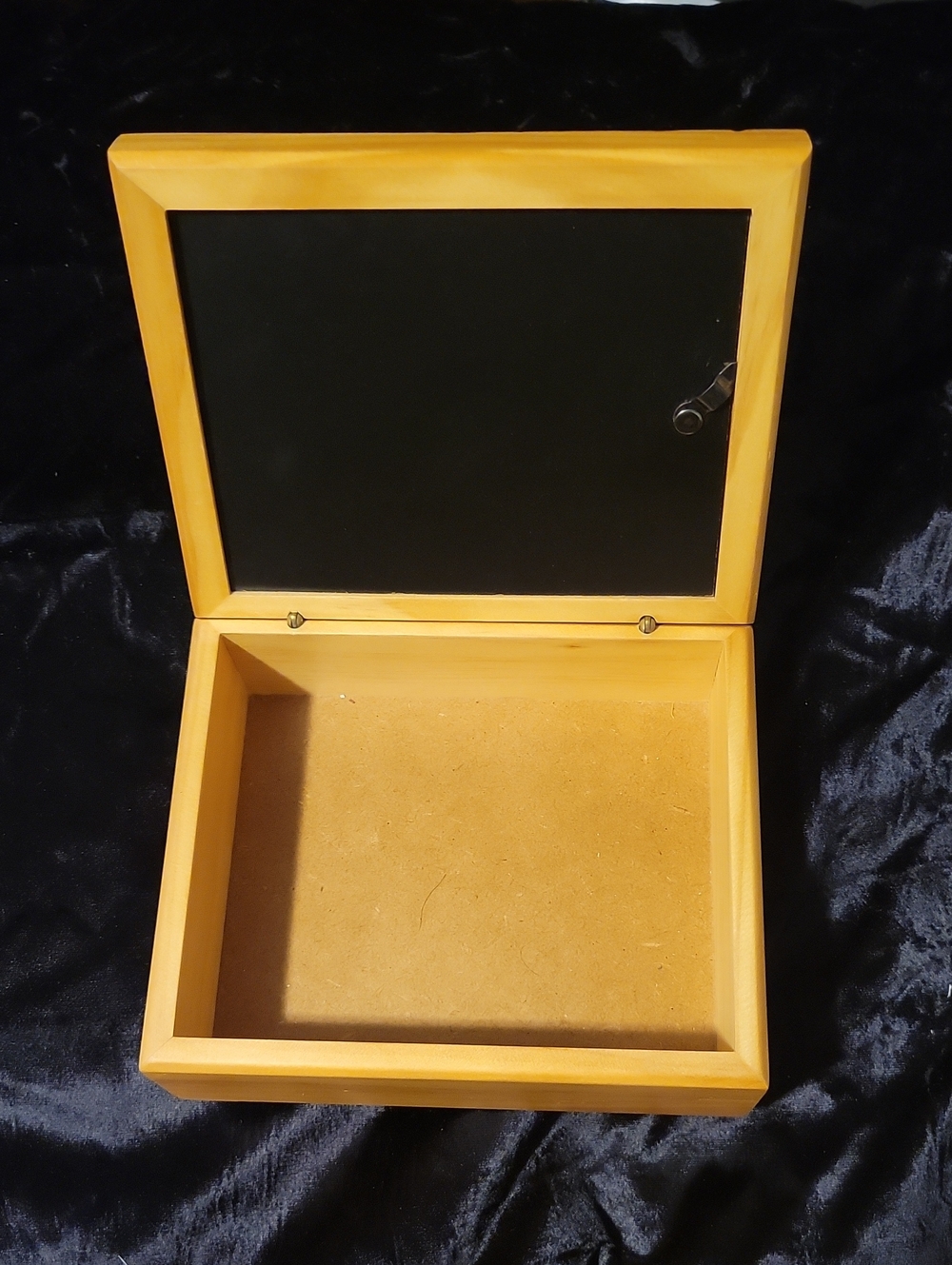 Natural Wood Jewelry Box with Glass Interior Lid for a Photo Insert
